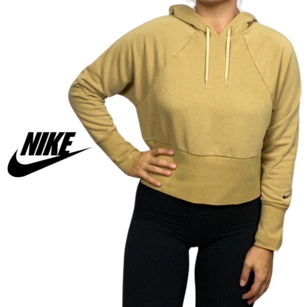 Nike Yellow and Brown Long Sleeve Cropped Hoodie - Size Small